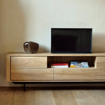Ethnicraft Oak Shadow TV Cupboard- Black Metal legs 224cm